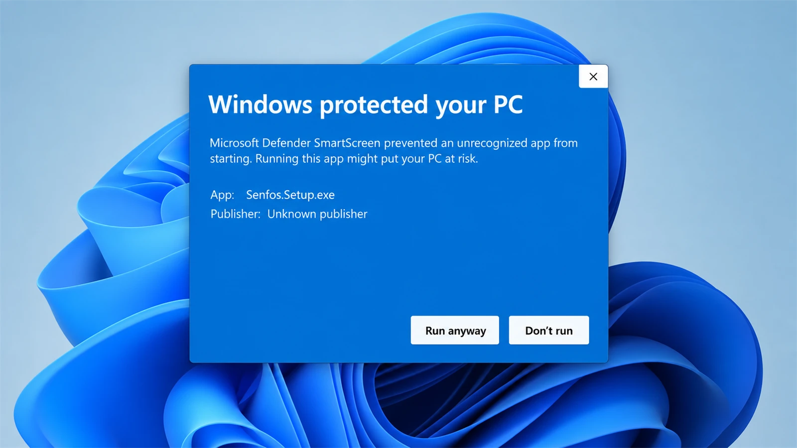 หน้าต่าง Windows protected your PC ที่กด More info แล้ว เห็นปุ่ม Run anyway